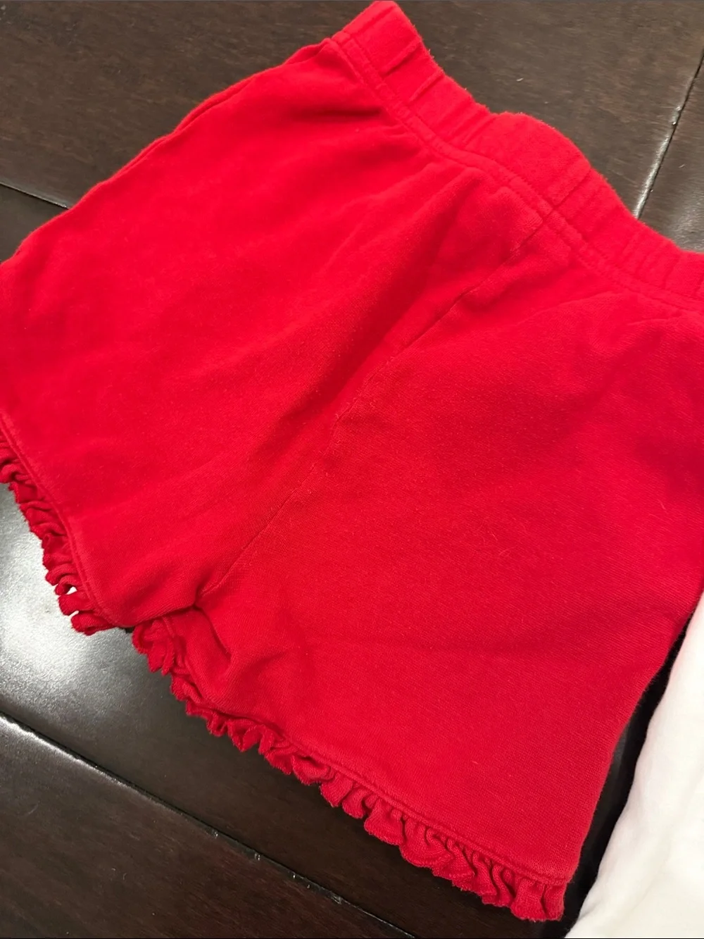 Little English White Tank Top & Red Ruffle Shorts Set
